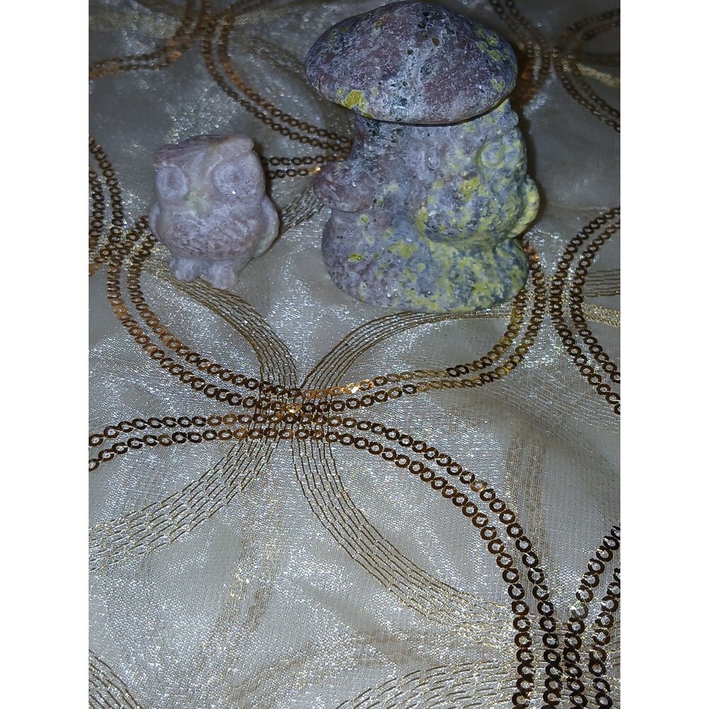 Peach & Plum Blossom Tourmaline Crystal Owl Carvings
